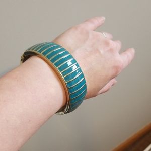 Deep Teal gold thick cuff bracelet hinges